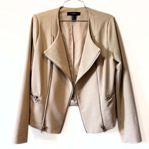 Forever 21 Moto Jacket Light Tan Size L - Picture 1 of 6